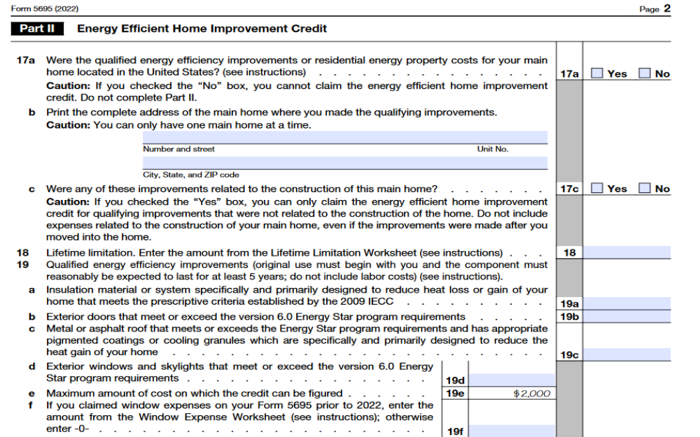 Screenshot of Section 5695, Part 2, focusing on energy-efficient home improvement tax credits, found on the second page.